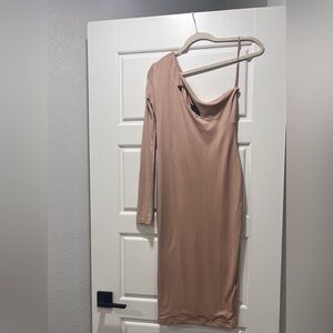 Elegant Tan Off-Shoulder Dress